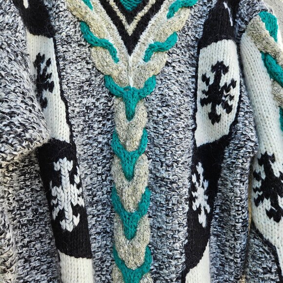 Vintage 1980s Novo Knit Sweater Mohair Blend V Neck Graphic Pullover - Picture 11 of 13